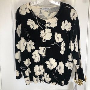Liz Claiborne black/white botanical cardigan
